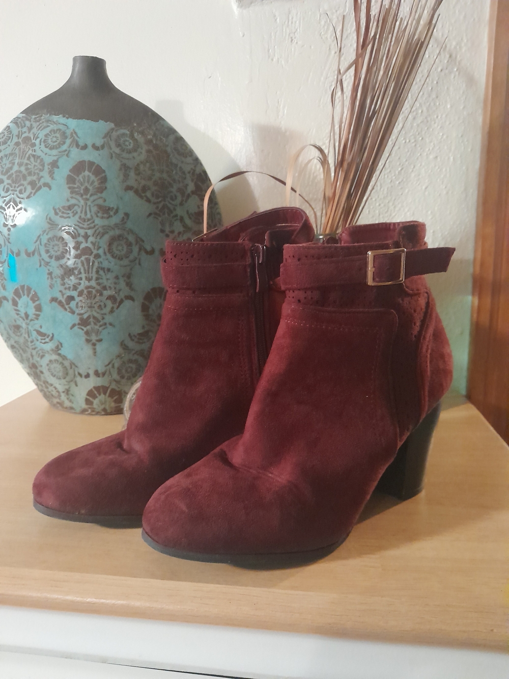Women's Faux Suede Ankle Booties in Burgundy